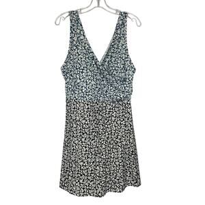 Lands' End Navy and White Floral One-Piece Swimsuit